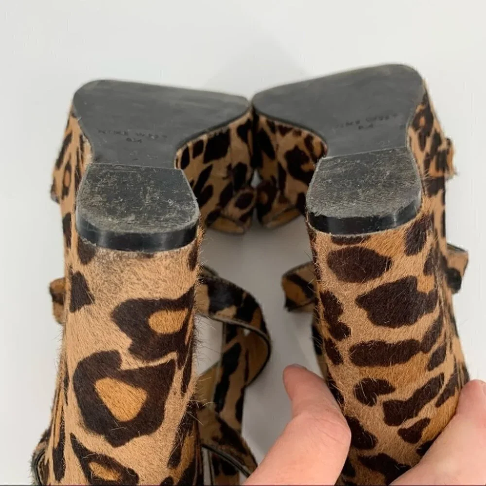 Nine West heels fannyr size 8 Cheetah print calf hair platform strappy wedges